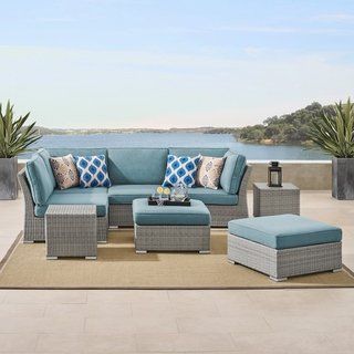 Shop Corvus 8-piece Grey Wicker Patio Furniture Set with Blue Cushions