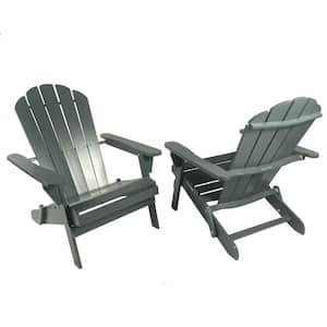 Hampton Bay Graphite Folding Wood Patio Adirondack Chair (2-Pack .