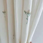 Set of 2 Minimalist Floral White Linen Curtains Country Drapes .