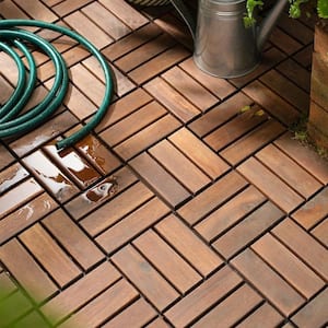 YOFE 1 ft. x 1 ft. Acacia Wood Interlocking Deck Tiles in Brown .