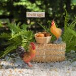 Miniature Chicken Rooster, Egg Basket, Real Straw Hay Bale, Fairy .