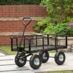 Glitzhome 4 cu. ft. Heavy-Duty Black Steel Utility Garden Cart .