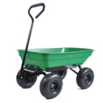 Mondawe 2.5 cu.ft. Green Metal Garden Cart Folding Wagon Poly Dump .