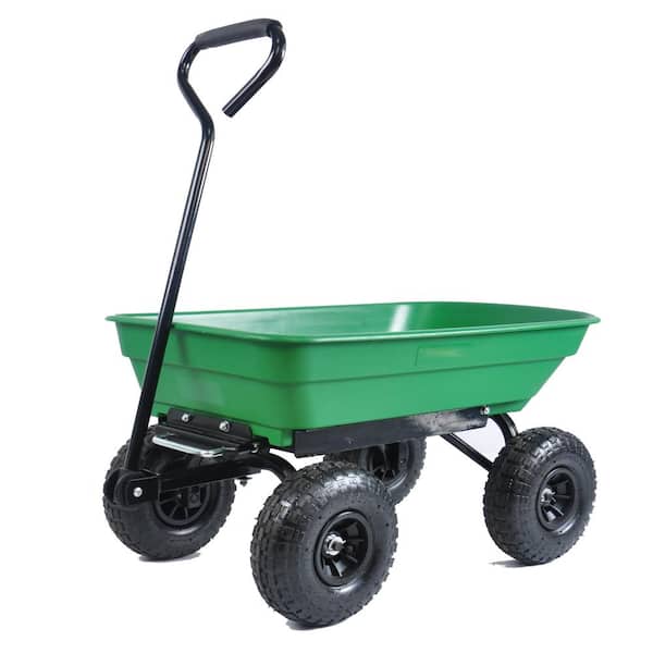 Mondawe 2.5 cu.ft. Green Metal Garden Cart Folding Wagon Poly Dump .