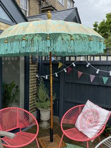 Mint Green And Gold Hand Painted Garden Parasol By The Little T