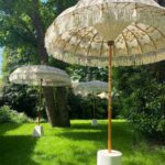 Hand Painted Balinese Cream and Gold Garden Parasol - Et