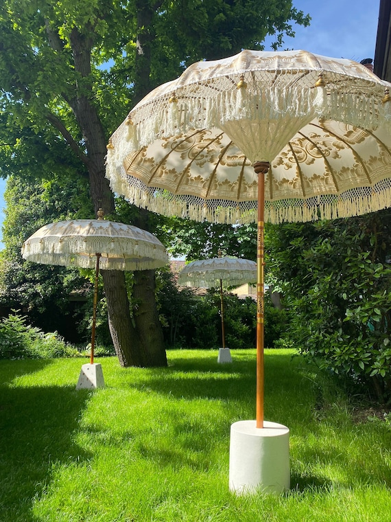 Hand Painted Balinese Cream and Gold Garden Parasol - Et