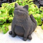 Cast Stone Happy Fat Cat Garden Statue - Antique Gray GNCFH-AG .