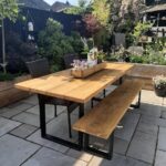 Rustic Outdoor Dining Table and Bench, Reclaimed Solid Wood .