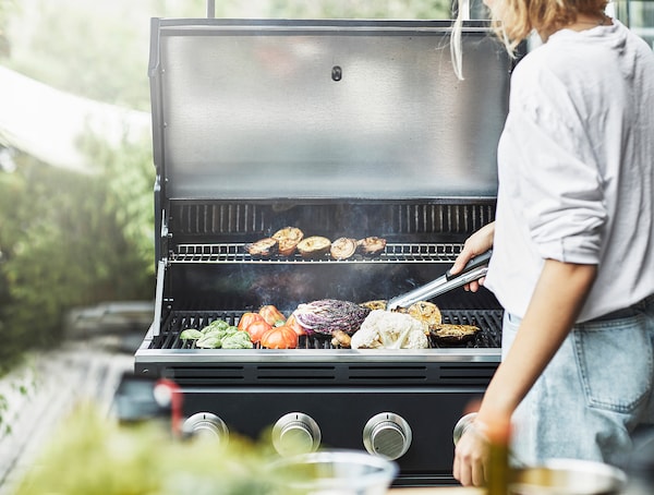 GRILLSKÄR outdoor kitchen, gas grill/side burner/stainless steel .