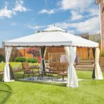EROMMY 10 ft. x 12 ft. Cream Outdoor Canopy Gazebo, Double Roof .