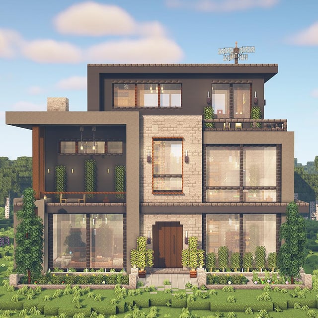 Made a very large modern house. Build inspired by "frostbuilds_ .