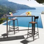 VEIKOUS 47 in. W Outdoor Bar Table Rectangular Dining Table with .