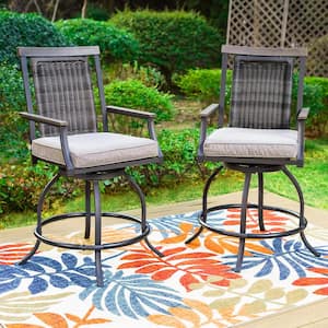 PHI VILLA Swivel Metal Outdoor Bar Stool with Grey Cushion (2-Pack .