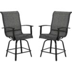 UPLAND Black&Grey Plaid Swivel Metal Outdoor Bar Stool with Arms .
