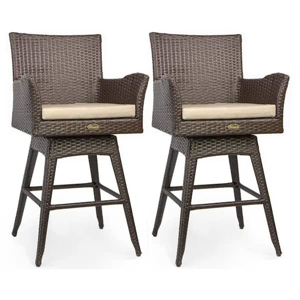 Barton Rattan Brown Crawford Swivel Wicker Outdoor Bar Stool Patio .