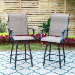 PHI VILLA Black Swivel Metal Outdoor Bar Stool With Arms (2-Pack .
