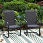 PHI VILLA Rattan Metal C-Spring Outdoor Dining Chair with High in .
