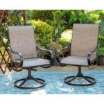 PHI VILLA Black Swivel Textilene Metal Patio Outdoor Dining Chair .