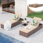 JOIVI Outdoor Chaise Lounge Chair, 3 Piece Patio Pool Lounge Chairs