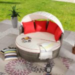 Patio Festival 3-Piece Wicker Outdoor Day Bed with Off-White .