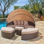 Suncrown 5-Piece Wicker Outdoor Day Bed with Brown Cushions and .