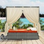 Runesay Wicker Adjustable Sun Bed With Curtain Outdoor Day Bed .