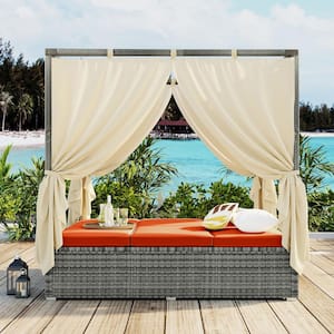 Runesay Wicker Adjustable Sun Bed With Curtain Outdoor Day Bed .
