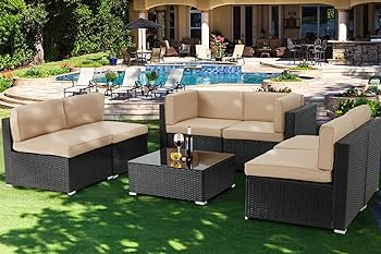 Amazon.com: U-MAX 7 Piece Outdoor Patio Furniture Set, Black PE .