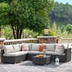 XIZZI Sunrise Rattan Outdoor Sectional with Off-white Cushion(S .