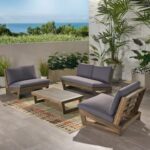Noble House Sherwood Grey 4-Piece Wood Patio Conversation Set with .