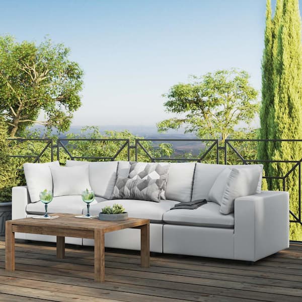 MODWAY Commix Aluminum Overstuffed Outdoor Patio Couch with White .