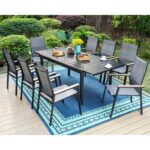 9pc Patio Set With Steel Expandable Table & Stackable Sling Chairs .