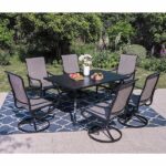 PHI VILLA Black 7-Piece Metal Rectangle Patio Outdoor Dining Set .