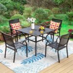 5pc Outdoor Dining Set With Metal Slat Square Table With 1.57 .