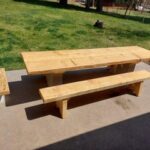 Patio Table With Cinder Block Legs and Beeswax Finish (Benches .