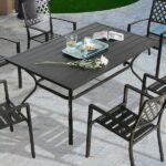 ULAX FURNITURE Patio Rectangle Metal Black 60 in. Outdoor Dining .
