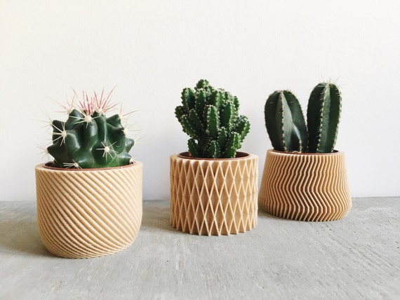 Set of 3 Small Geometric Indoor Plant Pots Original Planter Gift .
