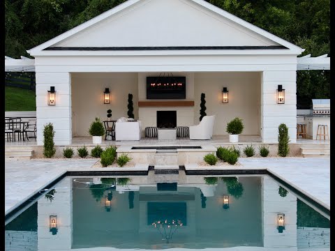 Spectacular Brick Pool House with Double Pergolas, Gas Fireplace .