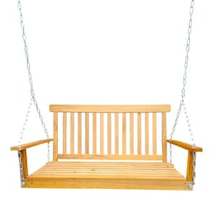 Farmhouse 2-Person Wood Porch Swing with Armrests and Hanging .