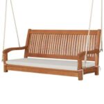 Costway Natural 2-Person Wood Hanging Porch Swing Bench with .