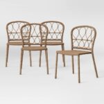 4pc Britanna Wicker Rattan Outdoor Patio Dining Chairs Arm Chairs .