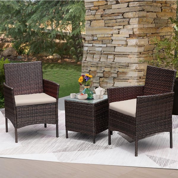 Tozey Brown 3-Pieces Patio Furniture PE Rattan Outdoor .