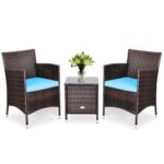 3-Piece PE Rattan Wicker Patio Conversation Set Outdoor Chairs and .