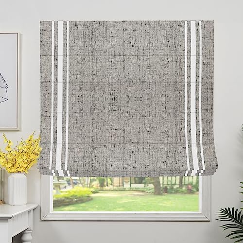 Amazon.com: Cordless Roman Shades with Ribbon Border, Grey White .