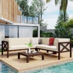 Stylish 4-Piece Solid Wood Patio Furniture Set for 4, Cushioned .