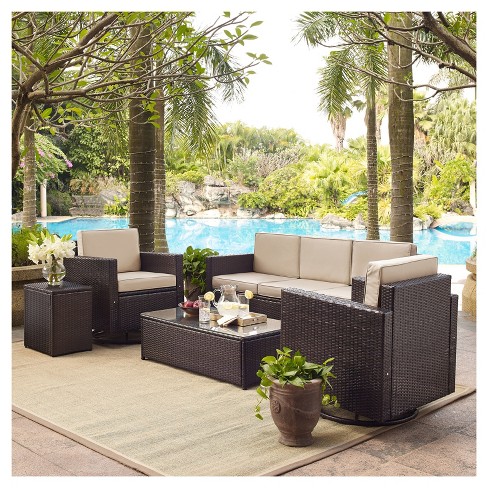 Palm Harbor 5pc All-weather Wicker Patio Conversation Set W .