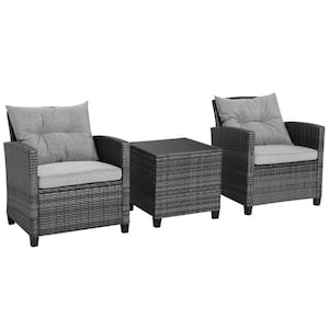 HONEY JOY 3-Piece Outdoor Furniture Set Wicker Patio Conversation .