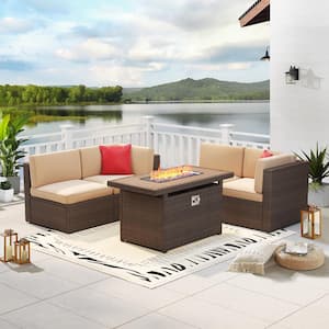 Sizzim 5-Piece Fire Pit Patio Sets Wicker Patio Conversation Set .