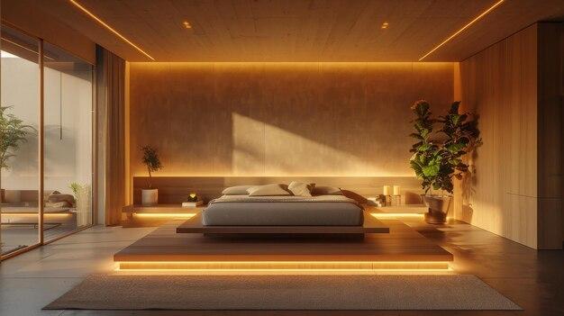 Use soft, ambient lighting for a calming atmosphere in your Minimalist Bedroom